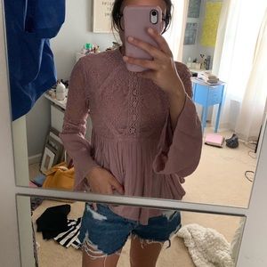 Lace High Neck Top Light Mauve